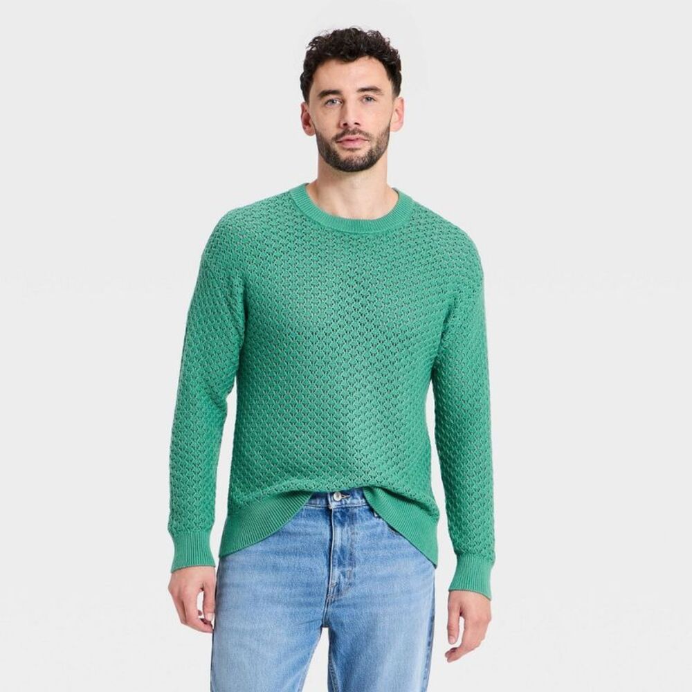 Men's Open-Work Crewneck Sweater - Goodfellow & Co Green XL